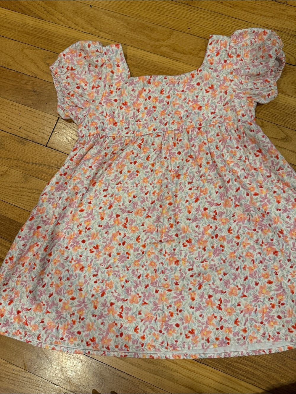 Girls' Floral Puff-Sleeve Dress - Pink & Coral